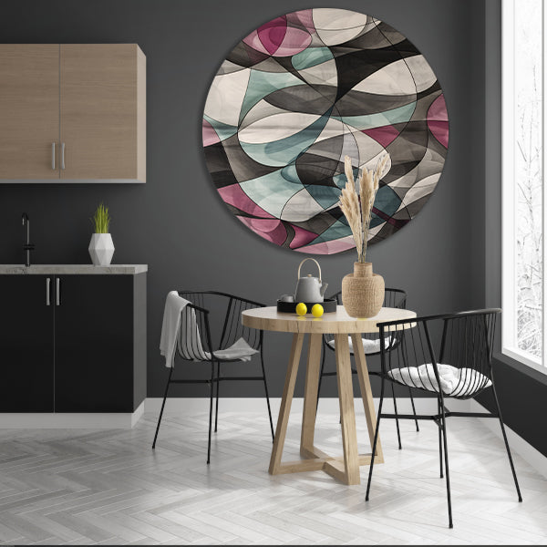 Kleurrijke moderne abstracte kunst met vormen aluminium muurcirkel