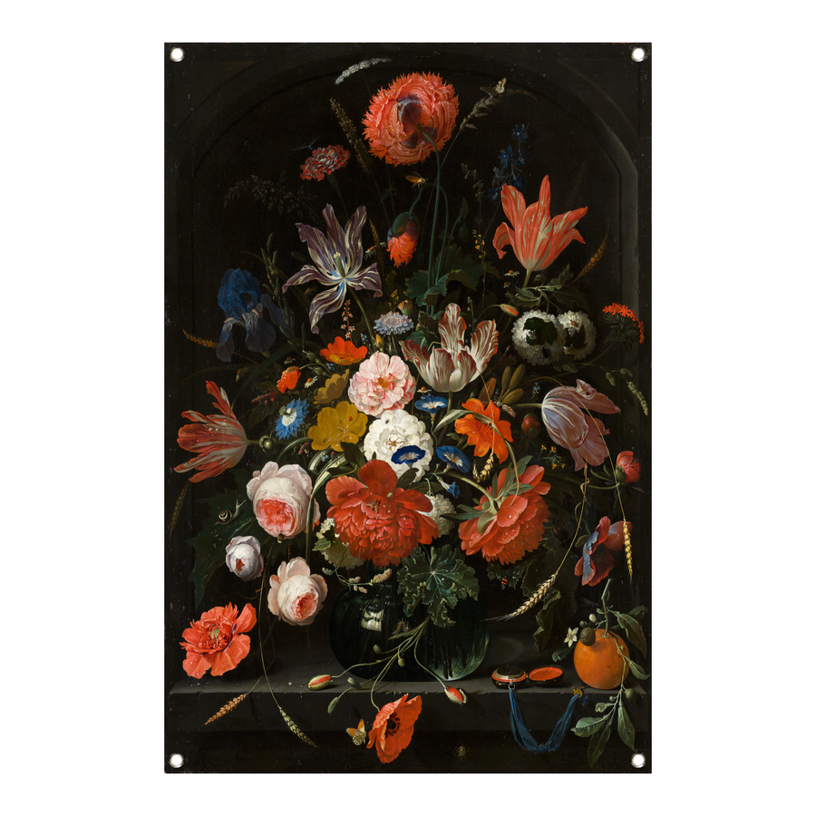 Bloemen in een glazen vaas - Abraham Mignon tuinposter