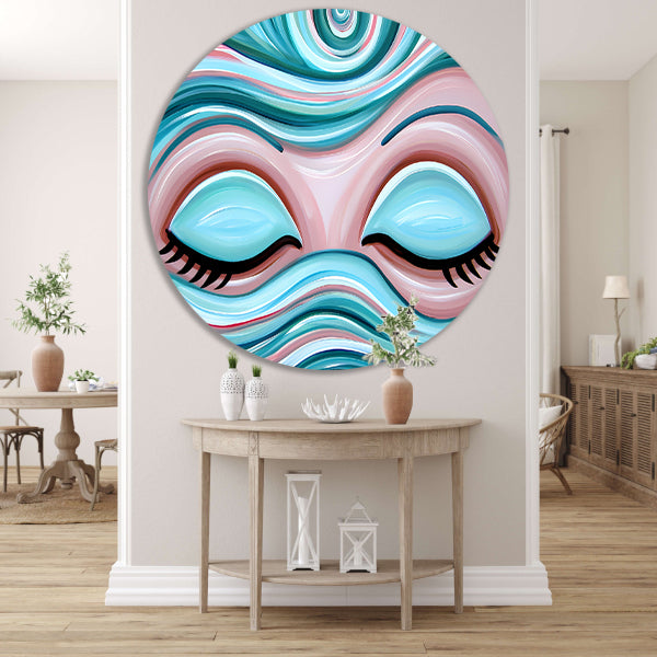 Abstracte kunst van gesloten ogen met golven forex muurcirkel