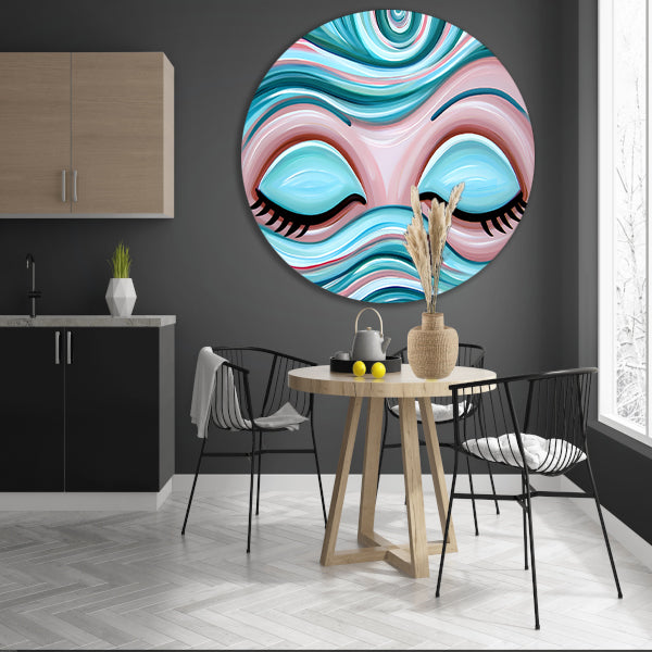 Abstracte kunst van gesloten ogen met golven forex muurcirkel