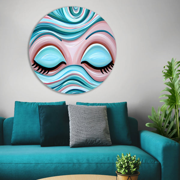 Abstracte kunst van gesloten ogen met golven forex muurcirkel