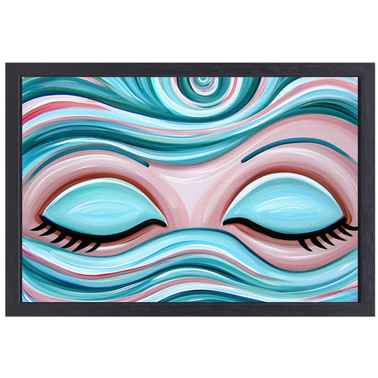 Abstracte kunst van gesloten ogen met golven canvas met baklijst