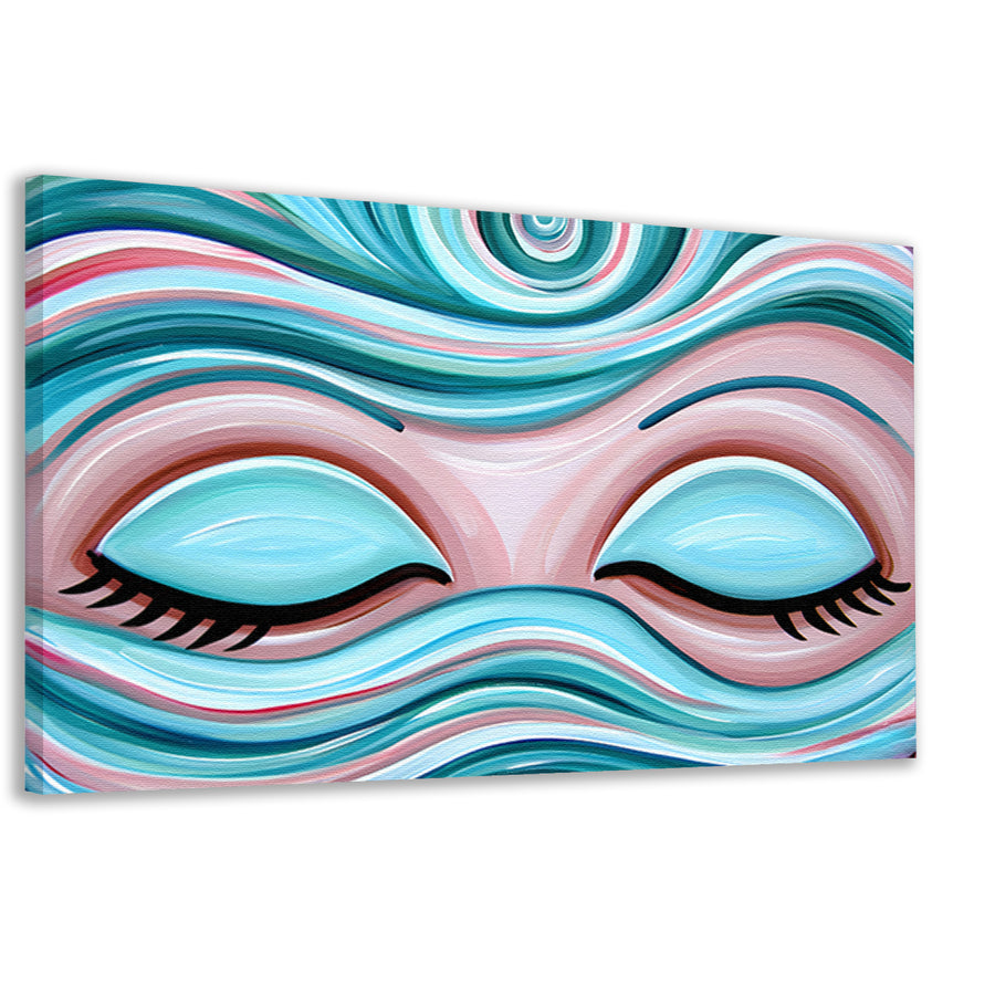 Abstracte kunst van gesloten ogen met golven canvas