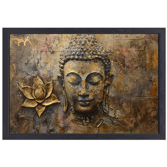 Gouden Boeddha met Lotus in Art Nouveau Stijl canvas met baklijst