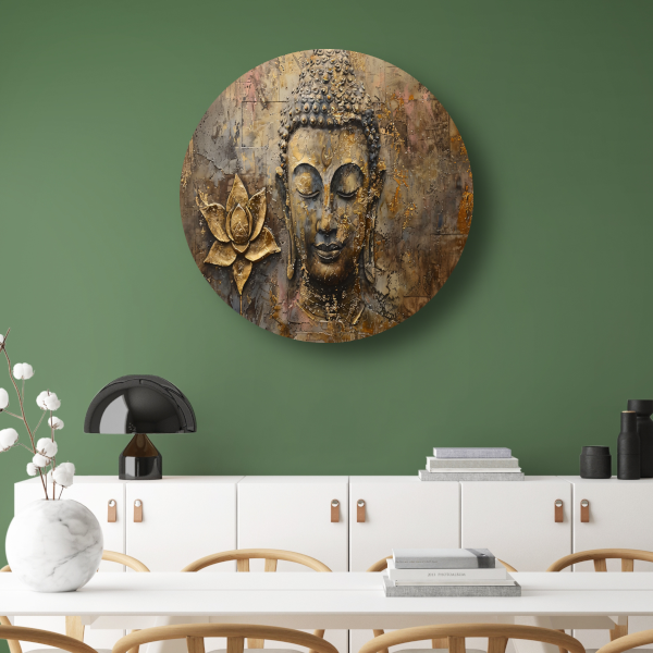 Gouden Boeddha met Lotus in Art Nouveau Stijl forex muurcirkel