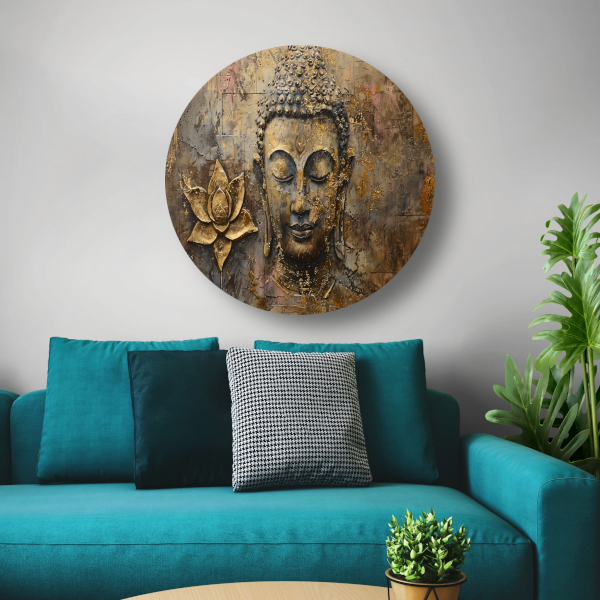 Gouden Boeddha met Lotus in Art Nouveau Stijl forex muurcirkel