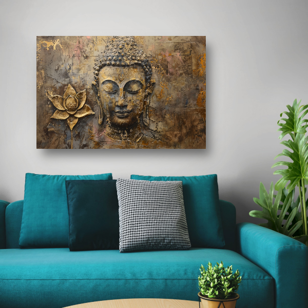 Gouden Boeddha met Lotus in Art Nouveau Stijl acrylglas