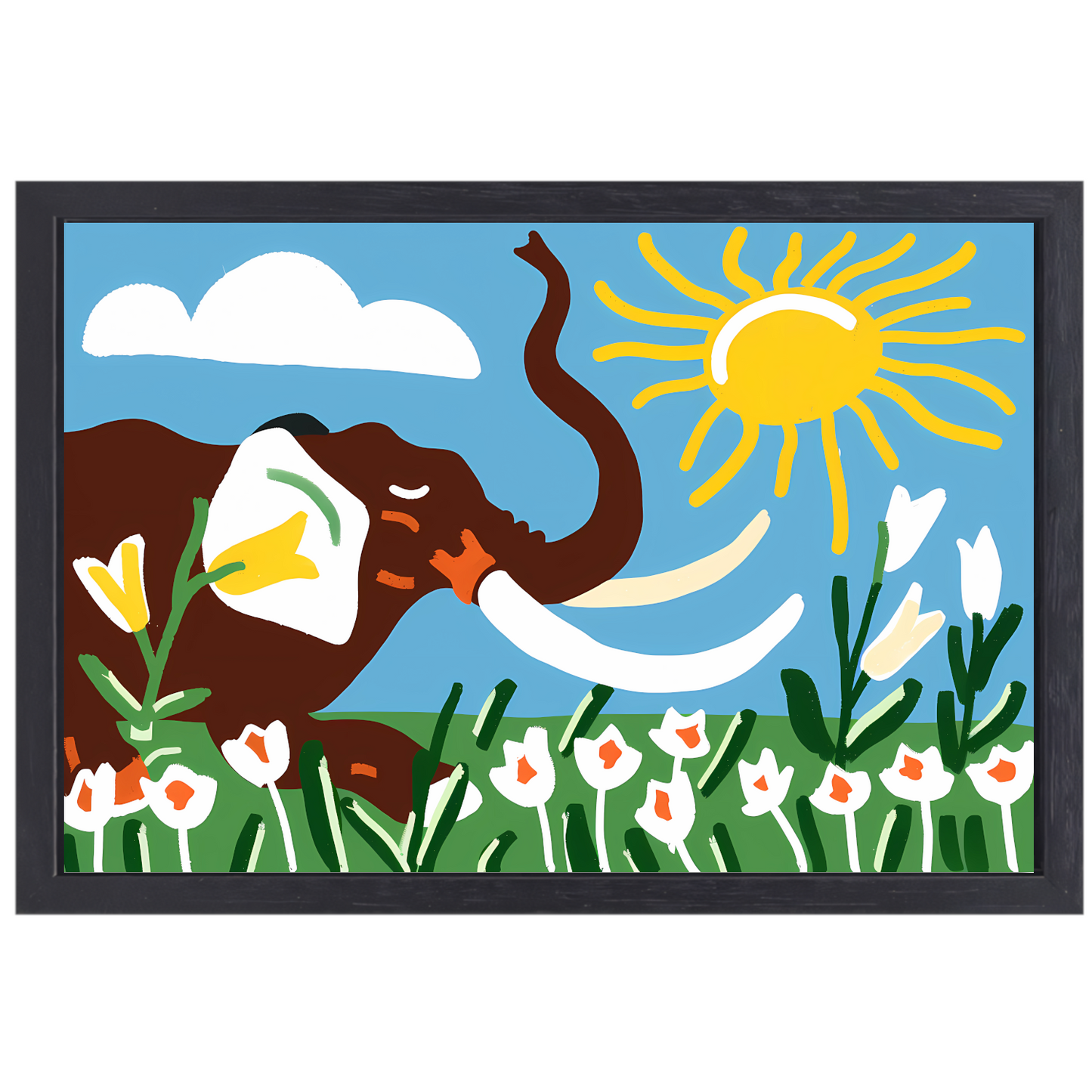 Vrolijke olifant onder een heldere zon canvas met baklijst