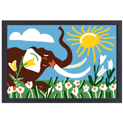 Vrolijke olifant onder een heldere zon canvas met baklijst