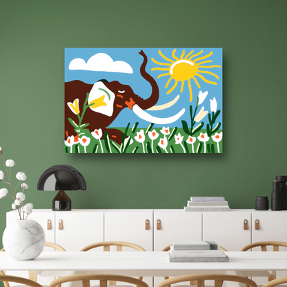 Vrolijke olifant onder een heldere zon canvas met baklijst