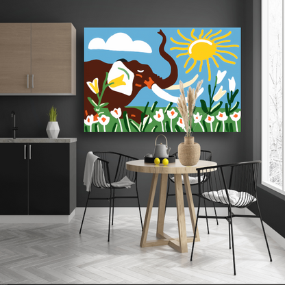Vrolijke olifant onder een heldere zon canvas met baklijst