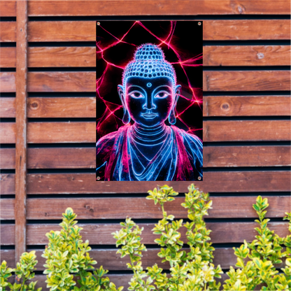 Futuristische neon Boeddha met lichten tuinposter