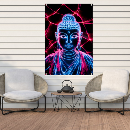Futuristische neon Boeddha met lichten tuinposter