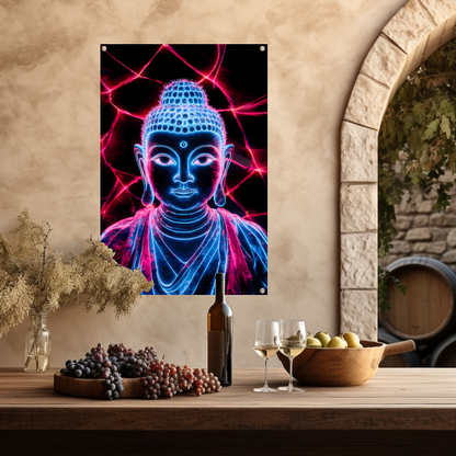 Futuristische neon Boeddha met lichten tuinposter