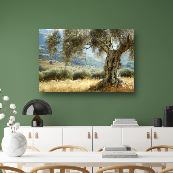 Eenzame boom in impressionistisch landschap poster