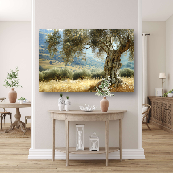 Eenzame boom in impressionistisch landschap poster