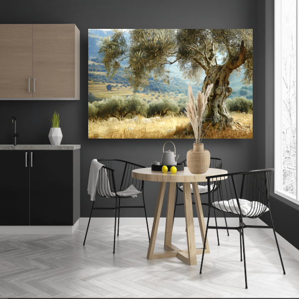 Eenzame boom in impressionistisch landschap canvas met baklijst