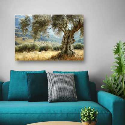 Eenzame boom in impressionistisch landschap poster