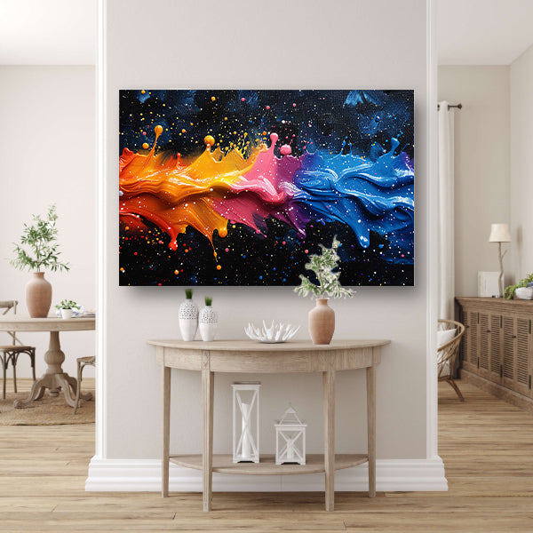 Abstract kleurenexplosie canvas met baklijst