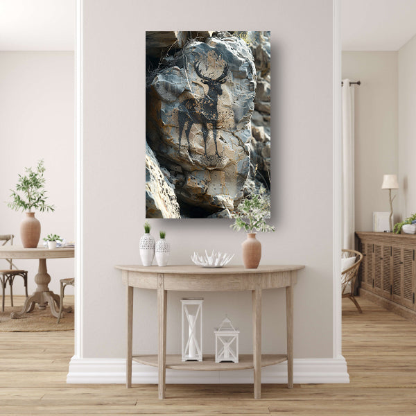 Hert Geportretteerd op Gevlekte Rots canvas met baklijst