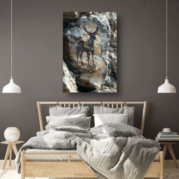 Hert Geportretteerd op Gevlekte Rots canvas met baklijst
