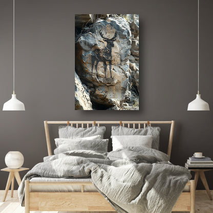 Hert Geportretteerd op Gevlekte Rots canvas met baklijst