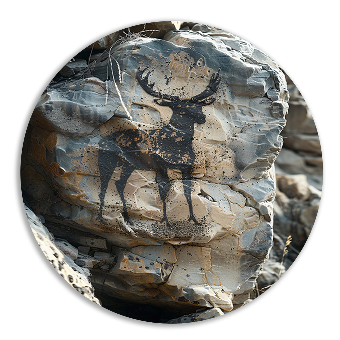 Hert Geportretteerd op Gevlekte Rots aluminium muurcirkel