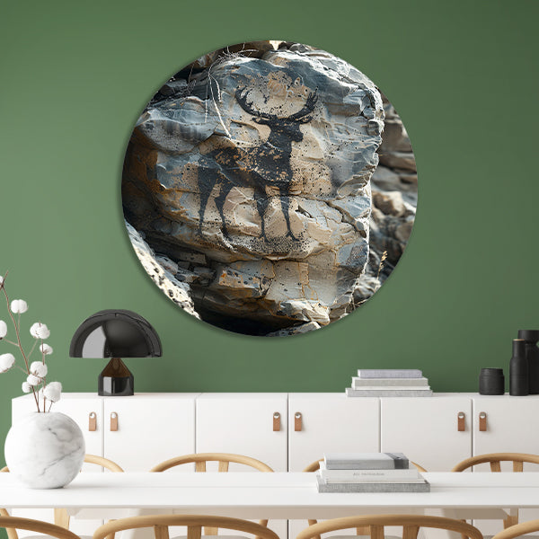 Hert Geportretteerd op Gevlekte Rots aluminium muurcirkel