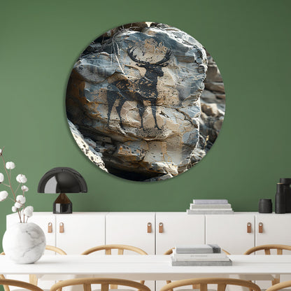 Hert Geportretteerd op Gevlekte Rots aluminium muurcirkel