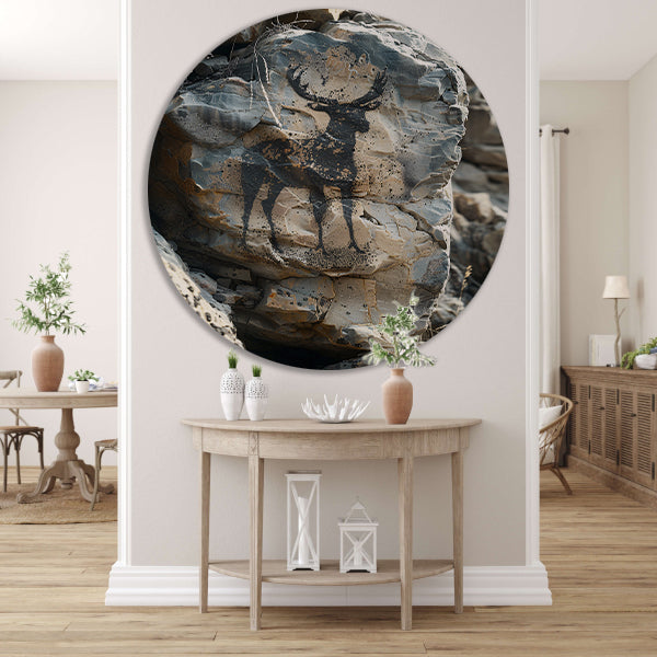 Hert Geportretteerd op Gevlekte Rots aluminium muurcirkel