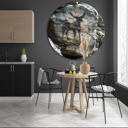 Hert Geportretteerd op Gevlekte Rots aluminium muurcirkel