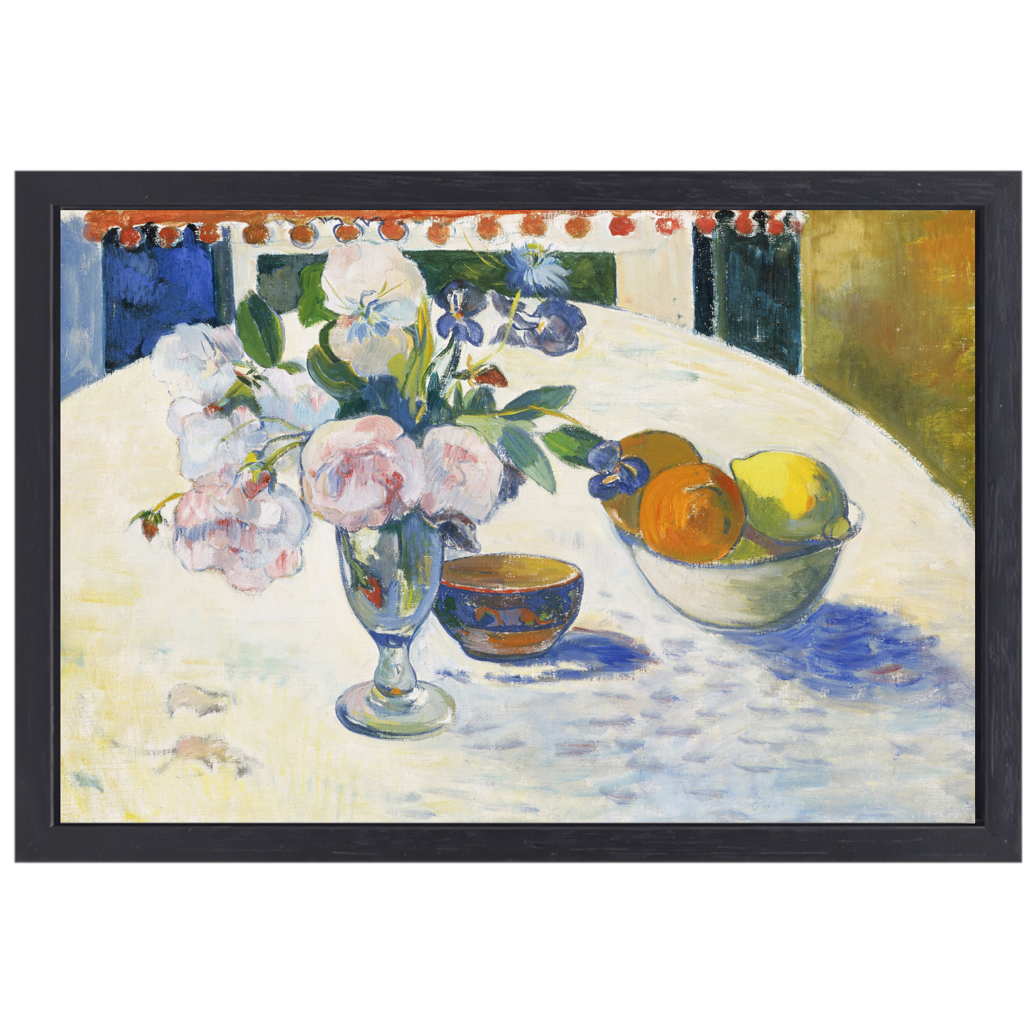 Bloemen en een fruitschaal op tafel - Paul Gauguin canvas met baklijst
