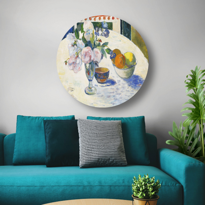 Bloemen en een fruitschaal op tafel - Paul Gauguin aluminium muurcirkel
