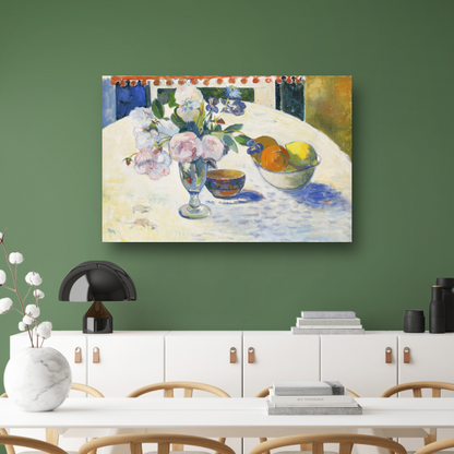 Bloemen en een fruitschaal op tafel - Paul Gauguin poster