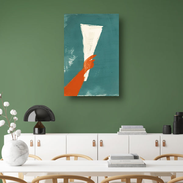 Abstract Rode Hand met Papier canvas met baklijst
