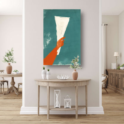 Abstract Rode Hand met Papier canvas met baklijst