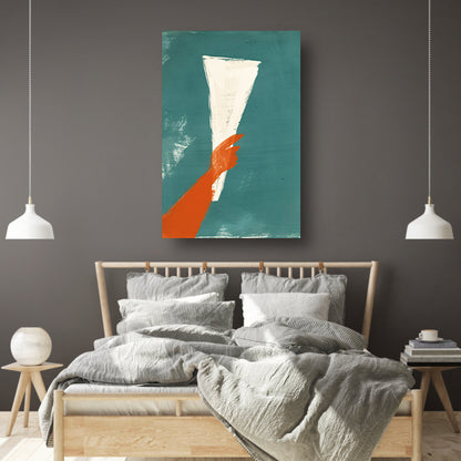 Abstract Rode Hand met Papier canvas met baklijst