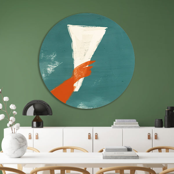 Abstract Rode Hand met Papier aluminium muurcirkel