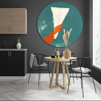 Abstract Rode Hand met Papier aluminium muurcirkel