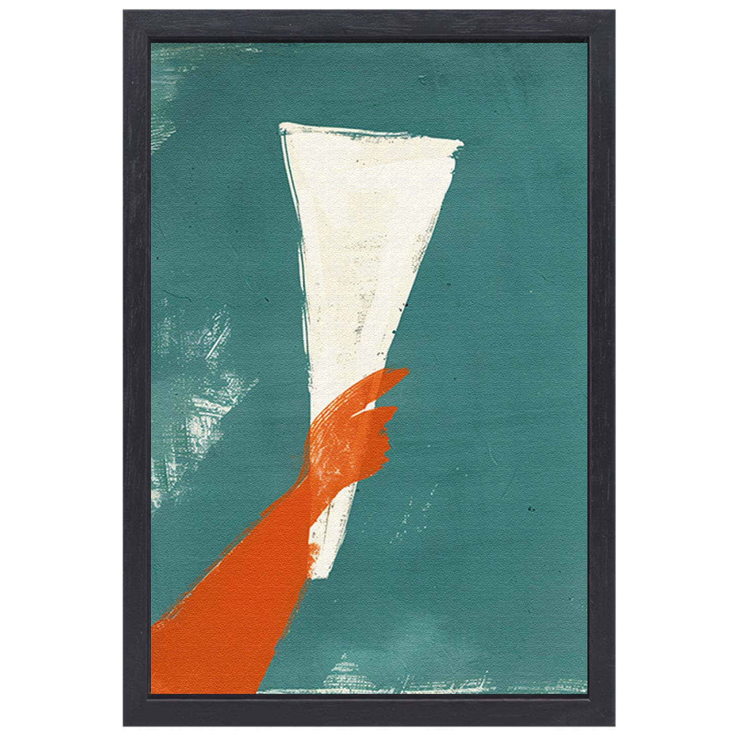 Abstract Rode Hand met Papier canvas met baklijst