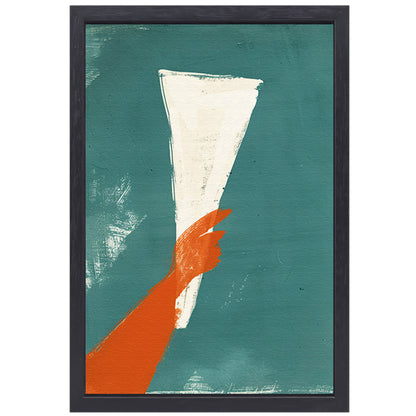 Abstract Rode Hand met Papier canvas met baklijst