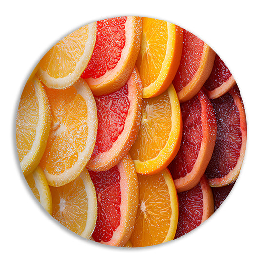 Citrusvruchtenstilleven aluminium muurcirkel