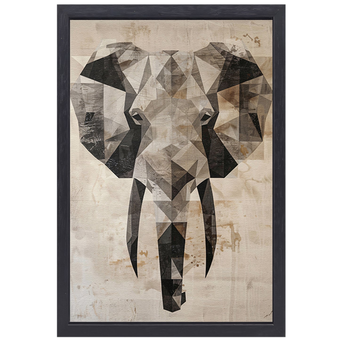 Sepia Geometrische Olifant Kunstwerk canvas met baklijst