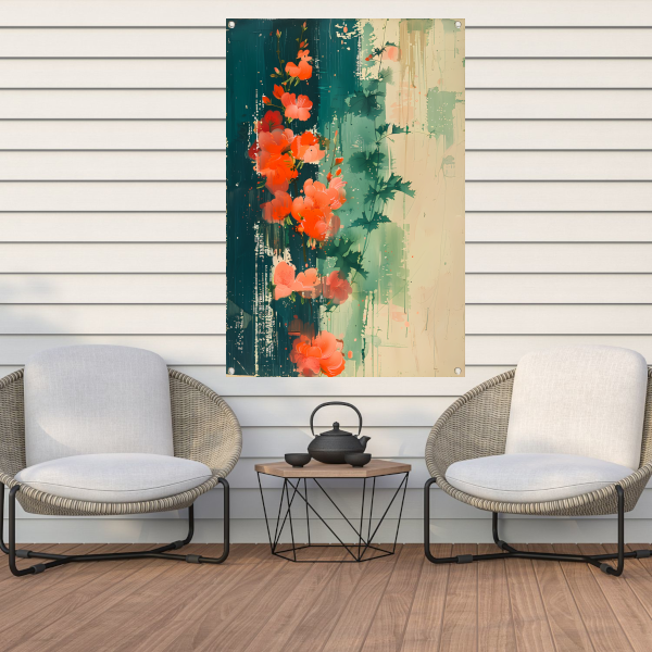 Abstracte expressie van levendige bloemen in natuur tuinposter