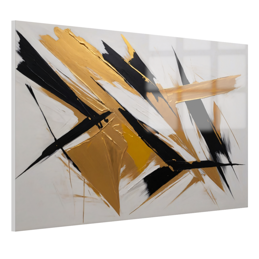 Dynamische Abstractie in Goud en Zwart acrylglas