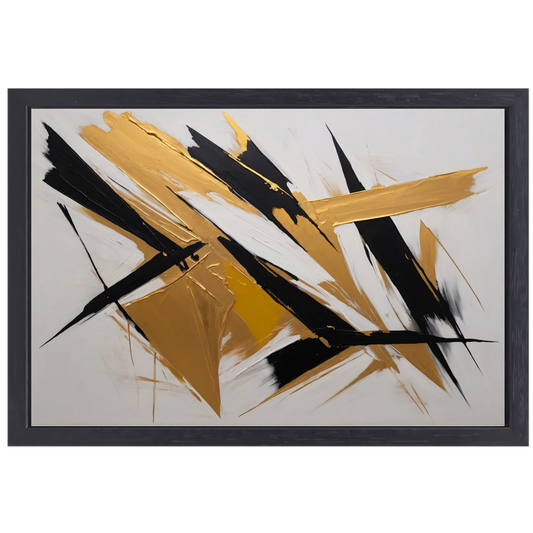 Dynamische Abstractie in Goud en Zwart canvas met baklijst