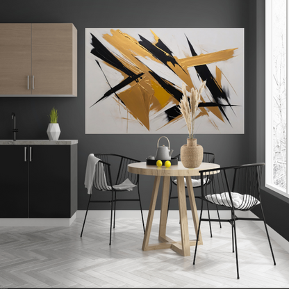 Dynamische Abstractie in Goud en Zwart canvas