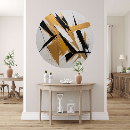 Dynamische Abstractie in Goud en Zwart aluminium muurcirkel