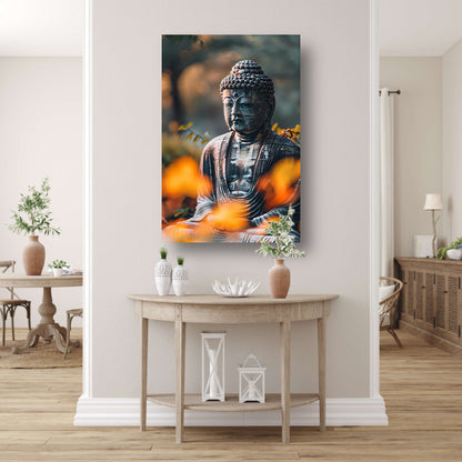 Meditatieve Boeddha in herfstachtige omgeving acrylglas