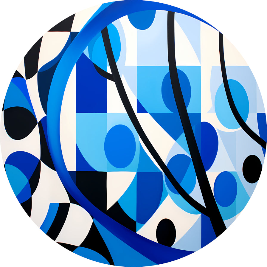 Abstract Spel van Blauw en Lijnen aluminium muurcirkel